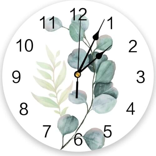 Plant Leaves Green White Wall Clock Kitchen Home Living Room Bedroom Decorative Kids Room Wall Decor Hanging Clocks