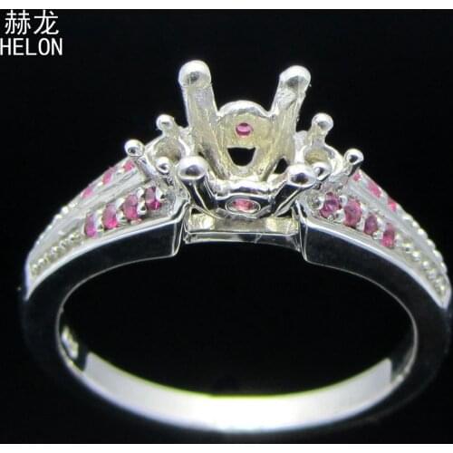 5.5-6mm & 2mm Round Shape 925 Sterling Silver Engagement Wedding Women Ring Natural Ruby Semi Mount Ring Classic Fine Jewelry