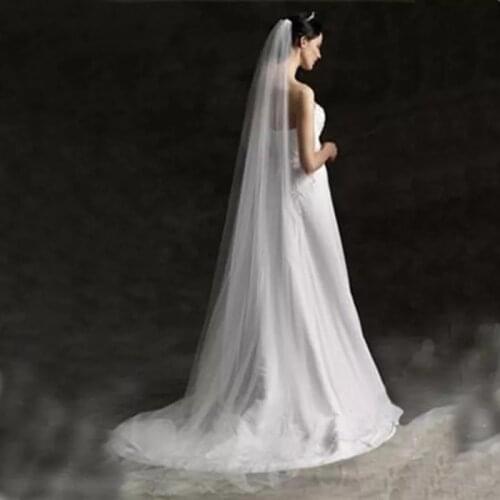 Single Layer Women White Trailing Long Wedding Veil Cathedral Bridal Veil Marriage Accessories