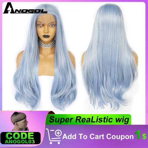 Anogol High Temperature Blue Synthetic Wig Natural Wave Synthetic Lace Front Wig Cosplay Wigs For Black Women
