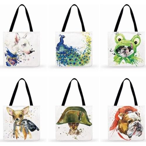 Outdoor Beach Tote Watercolor Animal painting Printed tote Bag for Ladies Shoulder Bag Women Casual Tote Fashion Shopping Bag