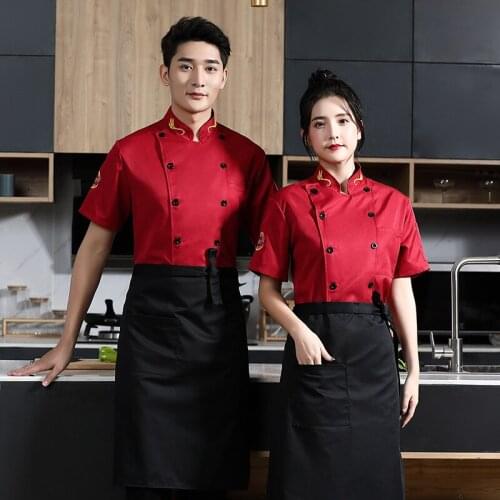 Chef Uniform 2021 Summer New Unisex Restaurant Kitchen Work Clothes 4-Color Chef Stand-Up Collar Embroidered Jacket