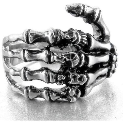 Domineering Skull Ghost Paw Hand Bone Plating Alloy Ring Men Retro Punk Hip Hop Gothic Accessories Banquet Jewelry Gifts
