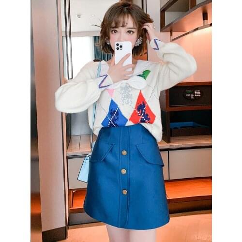 High waist slim single breasted symmetrical bag cover simple versatile A Half skirt girl 2021 High Quality Top Quality