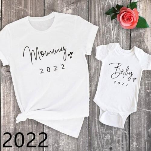 Funny Baby Mommy 2022 Cotton Family Matching Clothing Pregnancy Announcement Family Look T Shirt Baby Dad Matching Clothes