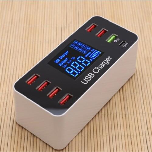 QC3.0 8USB Charging Station 40W Power Adaptor Digital Display USB Charger for Phone Tablet Smart Devices 8Ports Charger Station