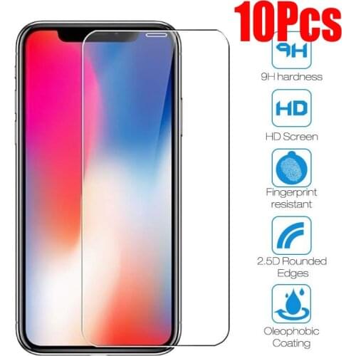 10Pcs Tempered Glass On iPhone 11 12 Pro Max XR XS 7 8 6s Plus SE 5 4S Screen Protector Protective For iPhone 12 Mini 11 Pro Max