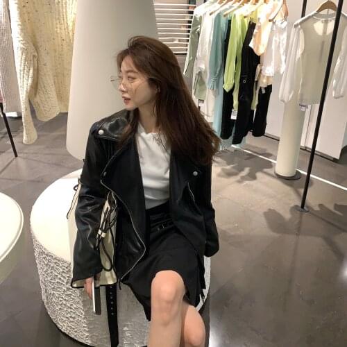 SUPERMILE*2020 New Jacket Coat Tie-Belt Lapel Collar Punk Street Style Elegant Classic Retro Joker Women Student Biker Jacket