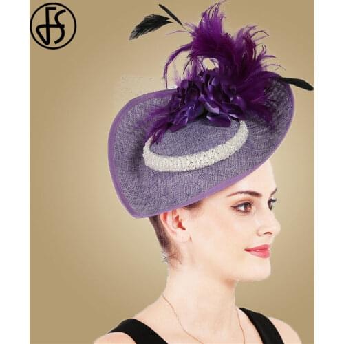 FS Big Fascinators Hat For Women Flower Feather Cocktail Church Hats Elegant Ladies Party Formal Fedora Lady Wedding Headwear