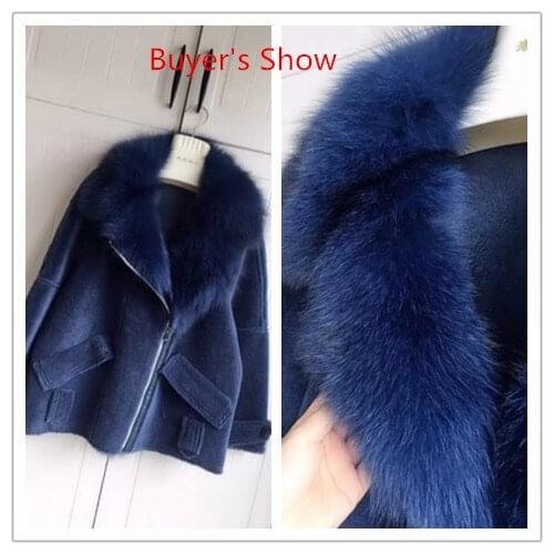 Coat Fur Real Female Sheep Shearling Fur Winter Jacket Women Fox Fur Collar 100% Wool Coat Suede Leather Jackets MY3841 s
