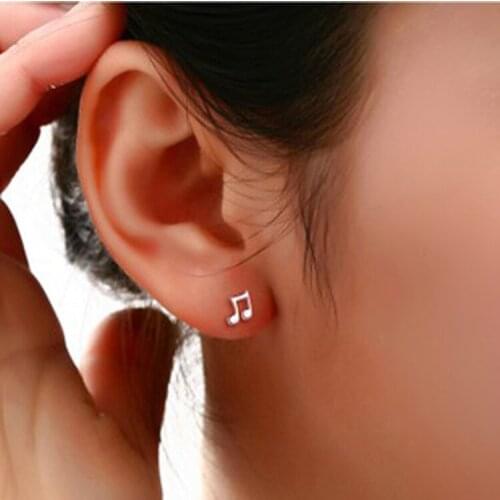New Fashion Cute Lovely Musical Note Silver Plating Stud Earrings Jewelry For Women Girls