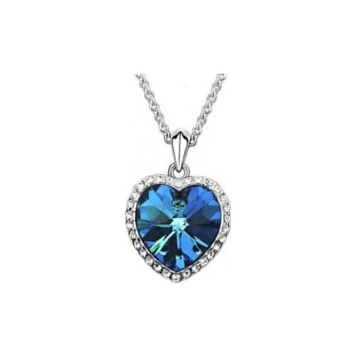 Na151 Wedding bridal jewelry Ocean Heart Pendant Necklaces For Women Blue Crystal clavicle Necklace Jewelry Girl birthday gift