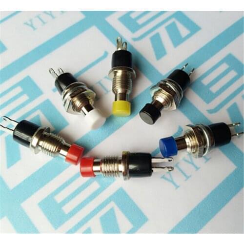 10Pcs/lot 250VAC/1A,125VAC/3A colorful Thread Momentary Push Button Switch Random Color 2 Pins7mm