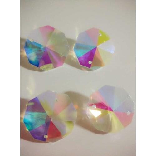 100pcs 26mm clear AB Crystal Glass Octagon Beads In 2 Holes Loose Chandelier Prism Beads For Home Decoration