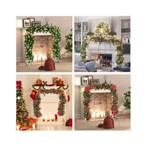 2.7M LED LChristmas Decor Rattan Artificial Flower Tree Ornament Outdoor Garland Wreath Pendant Xmas Party Supplies Stairs Decor