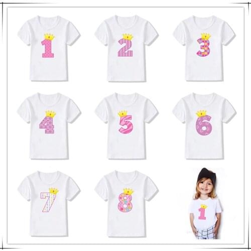 2020 New Kids Boys Girls Birthday T-shirts Short Sleeved T Shirt Size 1 2 3 4 5 6 7 8 Year Children Party Clothing Tees Tops