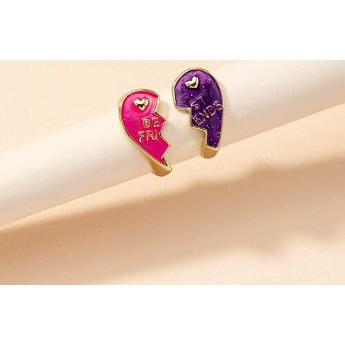 2021 Ins Trendy Purple Hot Pink Enamel Heart Best Friend Tai Ji Yin Yang Knuckle Finger Rings Korean Fashion Women Party Jewelry