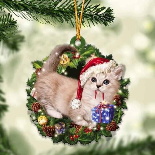 2022 New Year kawaii cat Resin Door Hanging Sign Christmas Tree Ornament Christmas Decoration for Home Pendant Navidad Gifts
