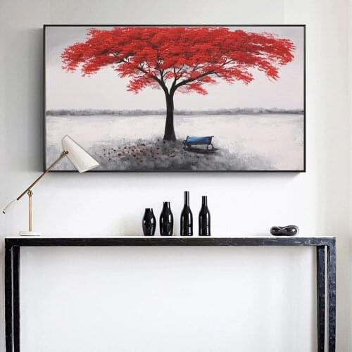 Abstract Red Tree Landscape Wall Posters And Canvas Prints Modern Lucky Tree Cuadros Pictures Canvas Painting For Home Decor