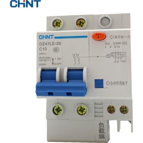 CHINT DZ47LE-32 2P C10 10A DIN Rail Overload Protection Residual Current Circuit Breaker
