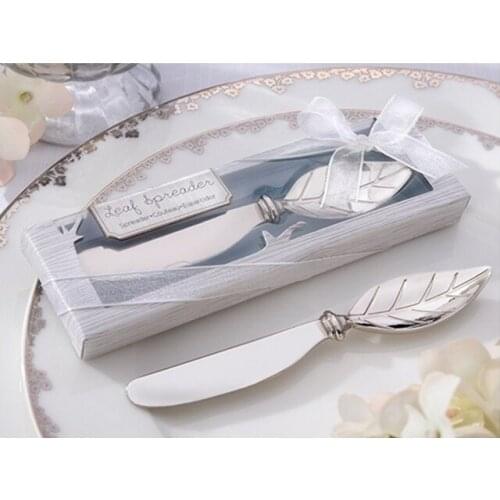 Free Shipping Newest Leaf Style Butter knife arrival Chrome Spreader wedding favors and gifts,50pcs/lot