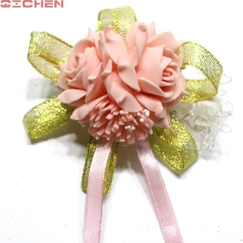 Free Shipping 2017 New Arrival 7 Colors Bride Groom Wedding Corsages and Boutonnieres Rose Wrist Flower
