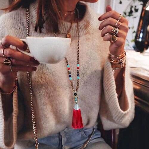 Bohemian Tassel Vintage Necklace Enthic Long Handmade Nepal Wood Beads Women Tassel Pendants Necklaces Jewelry Accessories Gifts