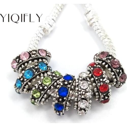YIQIFLY Free shipping 2017 new 50pcs 12mm round spacer rinestone big hole beads fit European bracelet and necklace DIY