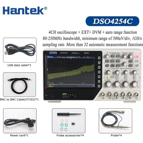 Hantek Digital Storage Oscilloscope DSO4254C 4CH 250Mhz LCD PC Portable USB Oscilloscopes 1GS/s Sample Rate