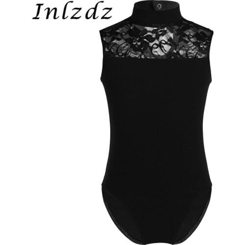 Kids Girls Ballet Leotard Costume Sleeveless Turtle Neck Lace Back Dance Bodysuit Ballet Dancewear Gymnastics Leotard Jumpsuit