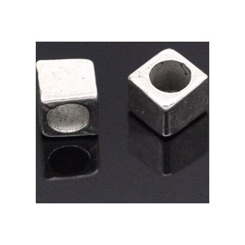 DoreenBeads 200 PCs Silver Color Tiny Cube Spacers Beads Findings 4x4mm