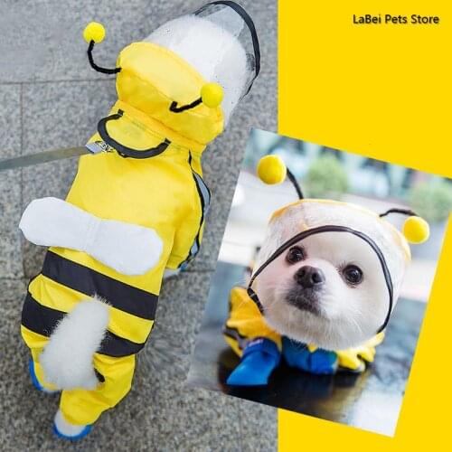 Pet Cat Dog Bee Raincoat Clothes Puppy Small Dog Soft Hooded Reflective Breathable Mesh Rain Coat Waterproof Jacket For Dogs