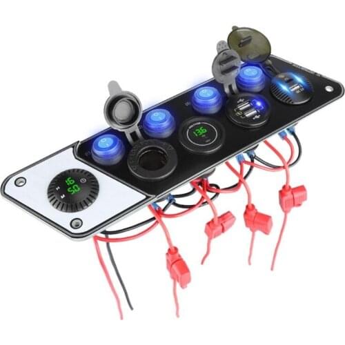 36W QC3.0 & PD Quick Charge 12-24V Voltmeter Digital Clock Cigar Lighter Power Outlet 5 Hole Panel Switch Car USB Charger Socket