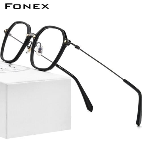 FONEX Acetate Titanium Eyeglasses Frame Men 2021 Vintage Oversize Square Prescription Glasses Women Spectacles Eyewear F85679