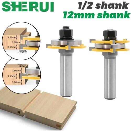 2pcs 12mm Shank 1/2 shank Joint Assemble Router Bits Tongue & Groove T-Slot Milling Cutter for Wood Woodwork Cutting Tools