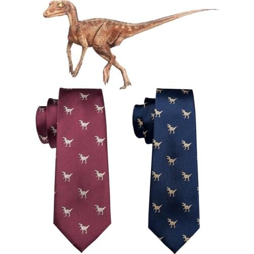Red Mens Ties Gold Dinosaur Mens Neckties Handkerchief Cufflinks Set 8.5cm Necktie Business Silk Ties For Men Barry.Wang Design