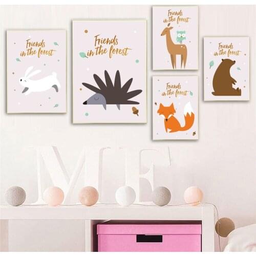 Rabbit Hedgehog Deer Fox Bear Owl Number Wall Art Canvas Painting Nordic Posters And Prints Wall Pictures Baby Kids Room Decor