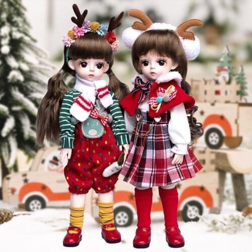 30CM Christmas Bjd Doll 18 Joints Beauty Make Up DIY Bjd Dolls With Red ELK Suit Gifts For Christmas Handmade Beauty Toy 1/6 BJD