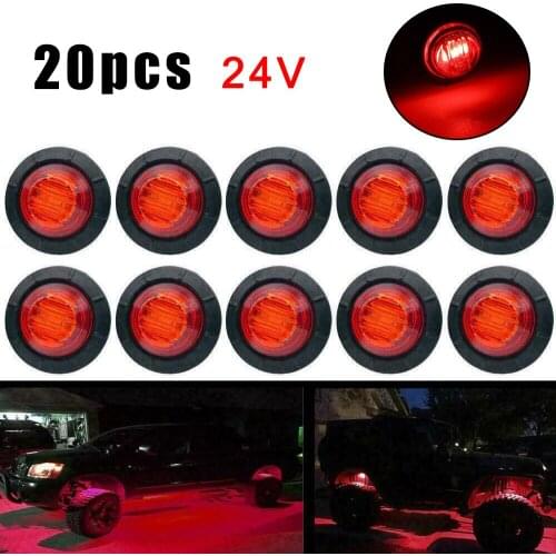 PC Lens + Rubber Base 20pcs 3/4 Inch Round LED Light Truck Trailer Side Clearance Marker Lamp 24V