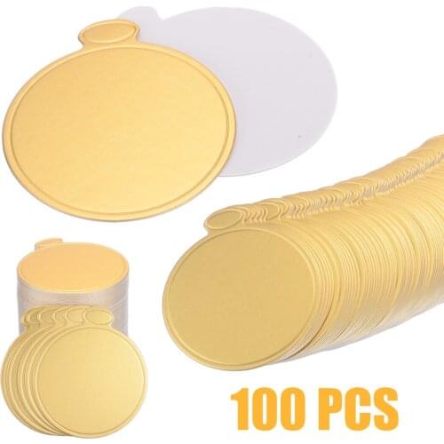 Mayitr 100Pcs/set Round Mousse Cake Boards Gold Paper Displays Cupcake Dessert Tray Wedding Birthday Pastry Decor