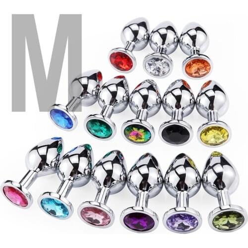 Metal Anal Plug M Size With Crystal Jewelry Smooth Touch Butt Plug No Vibrator Anal Bead Anus Dilator Anal Toys for Men/Women