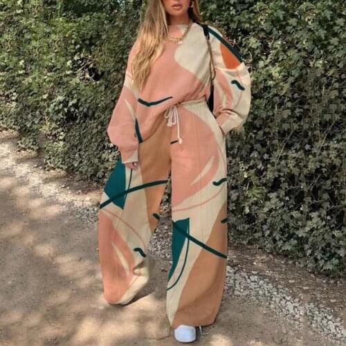 Fashion Print Tracksuit Women Two Piece Set African Clothes Oversized Pullover Sweatshirt Wide Leg Pants Suit Streetwear Outfits