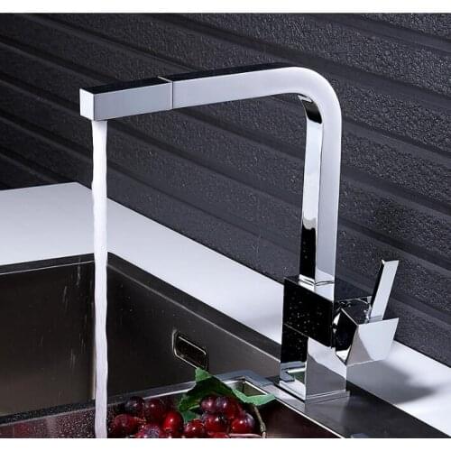 Fashion high quality single lever chrome Kitchen faucet single hole square kitchen tap mixer with pull out shower head