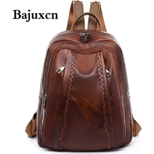 Trendy soft leather ladies backpack 2020 winter new luxury designer student school bag multifunctional fashion travel backpack