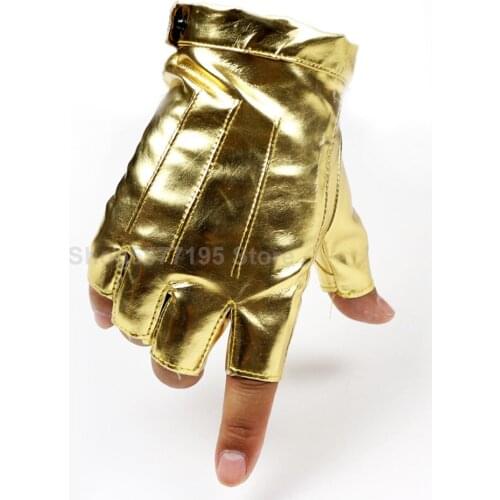 2020 New Mens Dance Gloves Fingerless Leather Gloves for Party Show Luvas for Men Black Gold Silver Guantes Ciclismo RH2321