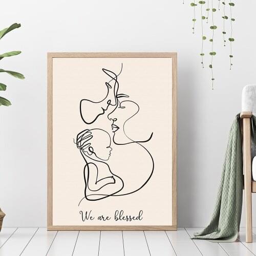 Mum Dad Baby Child Art Line Wall Art Canvas Painting Nordic Posters and Prints Wall Pictures for Living Kids Home Decoration
