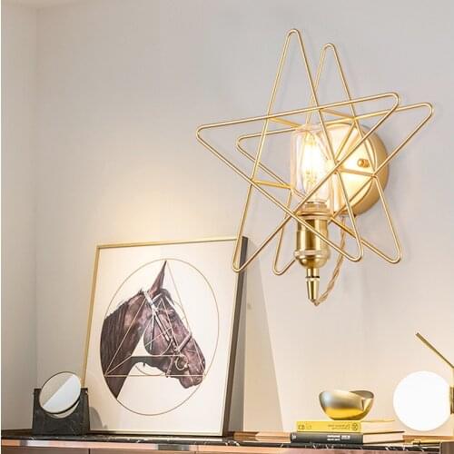Pentagram wall lamp golden bedroom bedside dining hall corridor balcony led American simple Nordic wall lamp