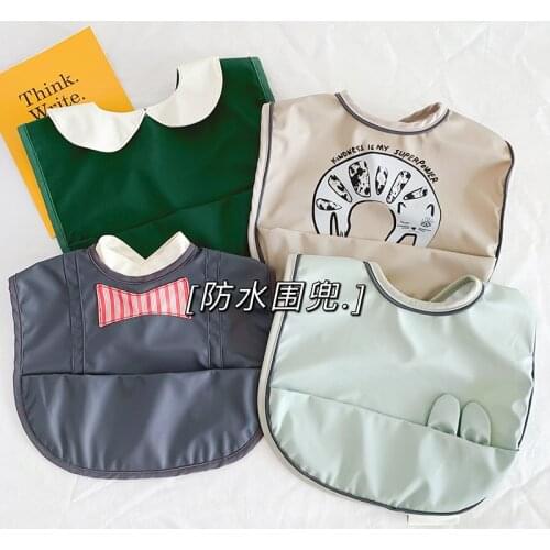 INS Style Waterproof Baby Bibs Snack Meal Feeding Pocket PU Cartoon Cute Children Eating Burp Towel Kids Feeding Accesories