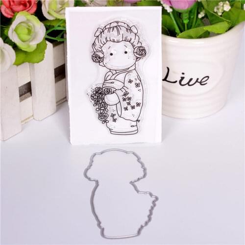 New Girl Cartoon Pattern Stamp And Metal Die Scrapbooking Alphabet Stamp Embossing Craft Making Silicone Transparent Stamps