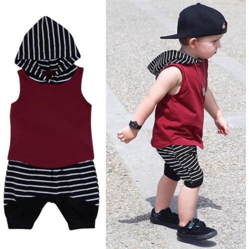 Solid Infant Clothes Set Toddler Newborn Kids Baby Boys Clothes Set Baby Clothing Suit (Hooded Shirt+Shorts) Summer